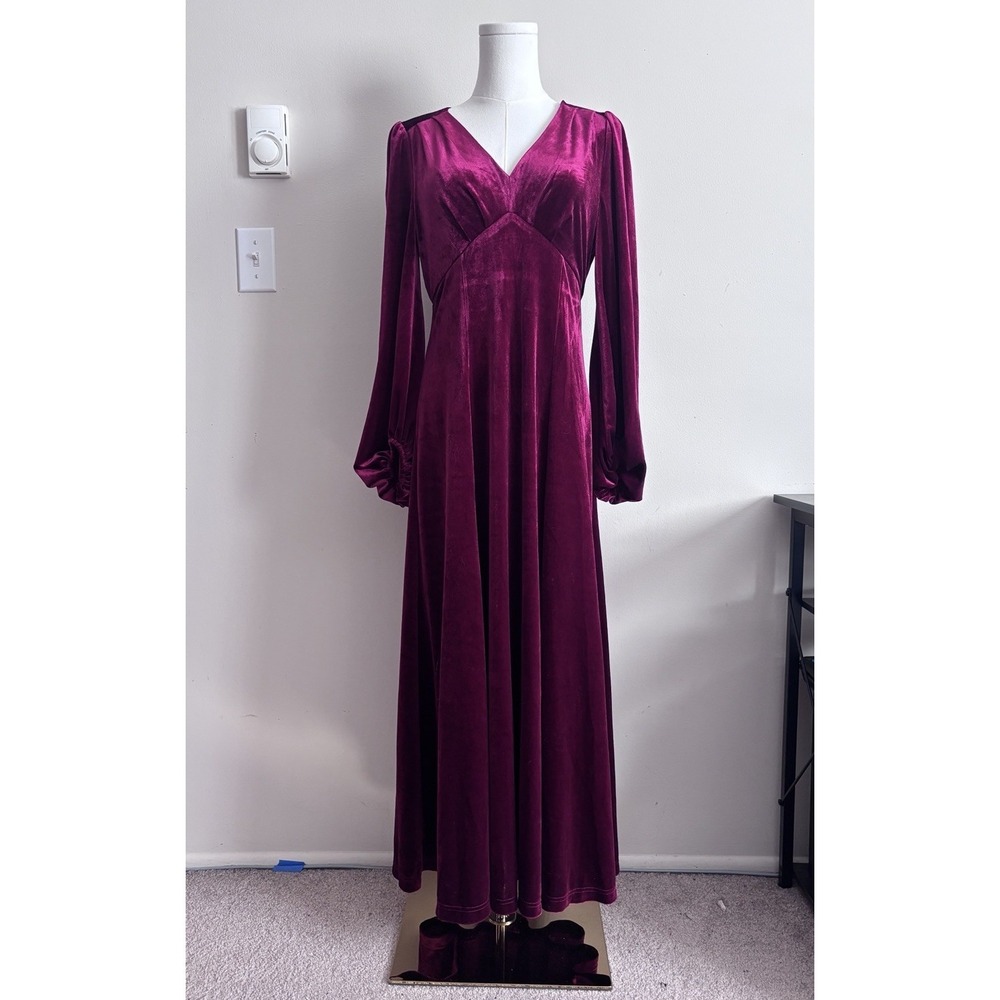 Baltic Born Maxi Dress Red Velvet Long Sleeve V Neck Small Whimsigoth Wedding